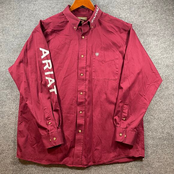 Ariat Team Logo Twill Classic Shirt Men's XL Red/Burgundy Western Cowboy Rodeo - Picture 1 of 12